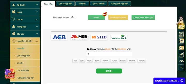 Hướng dẫn chi tiết cách kênh nạp tiền loto188