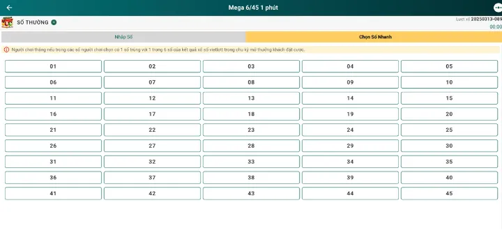 Cách chơi Mega 6/45 1 Giây Loto188