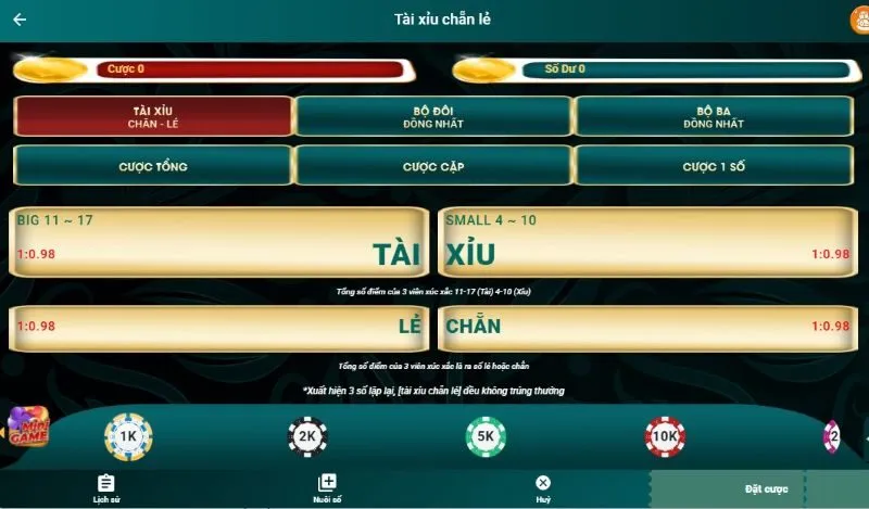 Cách đặt cược chi tiết trên tài xỉu 1 giây Loto188