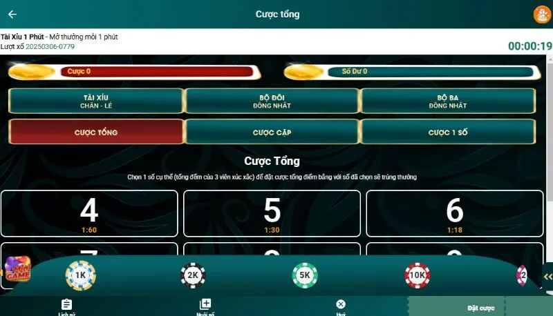 Cách chơi Tài xỉu 1 phút Loto188